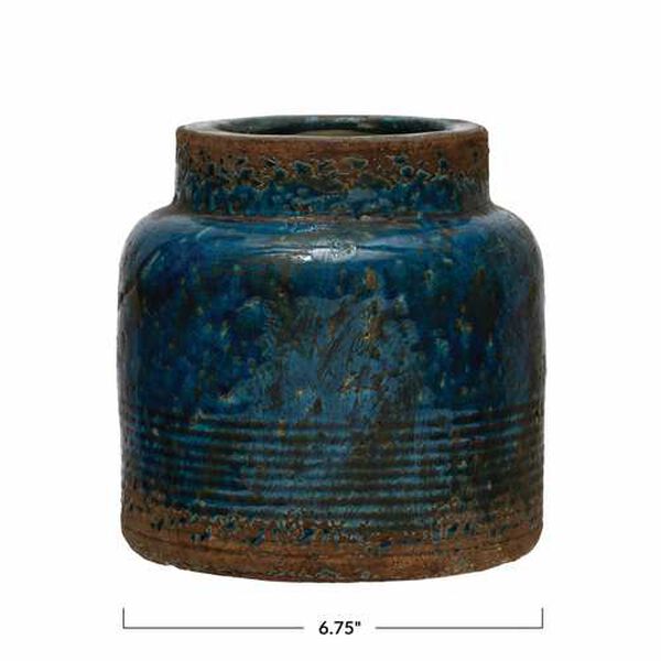 Distressed Blue Debossed Terra-Cotta Vase, image 5