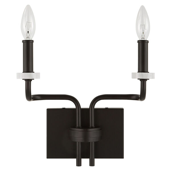 Ebony Elegance Matte Black and White Two-Light Wall Sconce, image 1