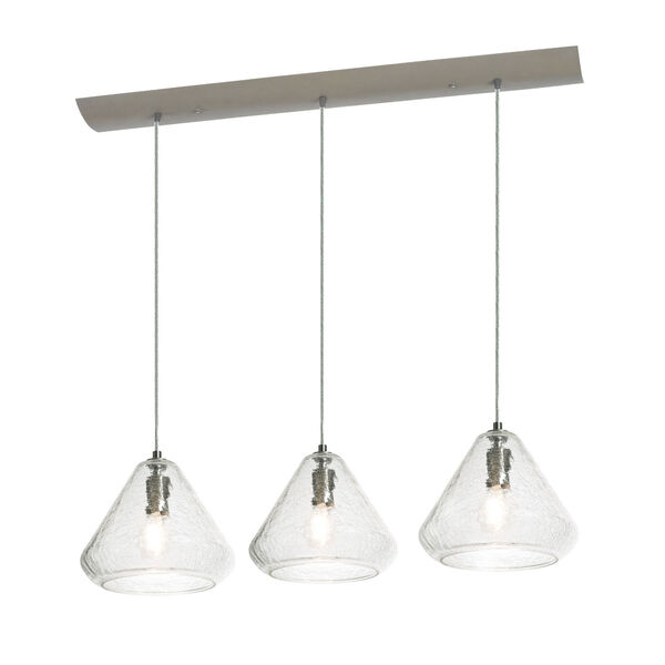 Armitage Satin Nickel Three-Light Linear Pendant with Clear Crackle Glass Shade, image 1
