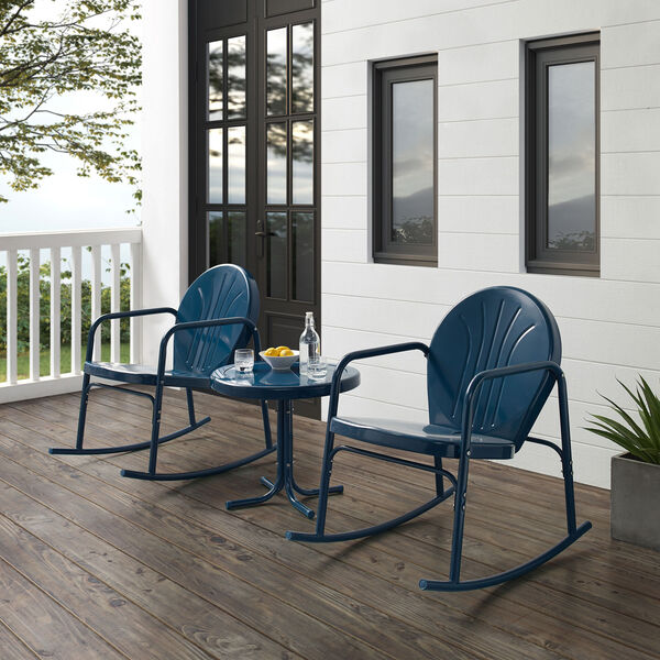 Griffith Navy Gloss Outdoor Rocking Chair Set, Three-Piece, image 1