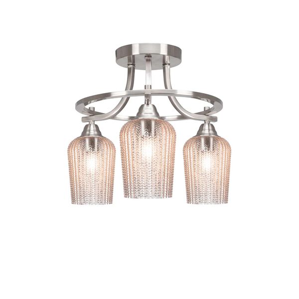 Paramount Brushed Nickel Three-Light Semi-Flushe with Silver Textured Glass, image 1