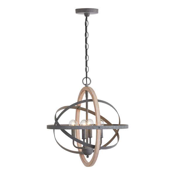 Iron and Wood 18-Inch Four-Light Pendant, image 3
