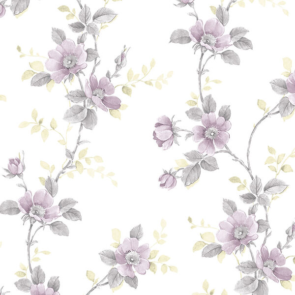 Poppy Grey and Purple Floral Wallpaper - SAMPLE SWATCH ONLY, image 1
