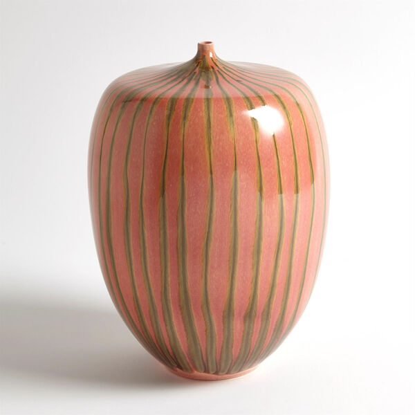 Studio A Home Brown and Pink Large Striped Melon Vase, image 1