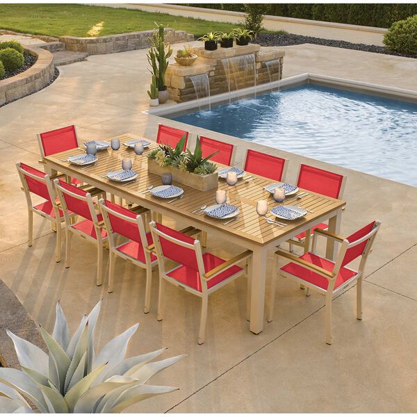 Travira Natural Red 11-Piece Outdoor Table and Sling Armchair Dining Set, image 2