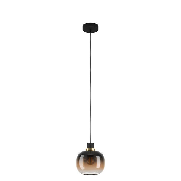 Oilella Structured Black One-Light Mini Pendant with Vaporized Amber Glass, image 1