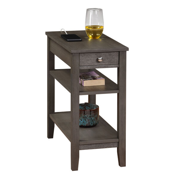 Gray American Heritage One Drawer Chairside End Table with Charging Station and Shelves, image 3