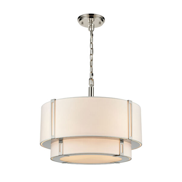 Rudolfo White and Polished Nickel Four-Light Chandelier, image 1