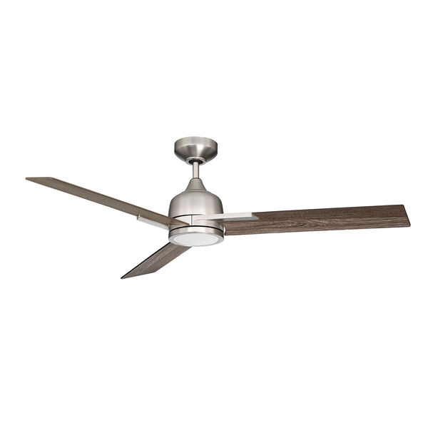 Triton Satin Nickel LED Ceiling Fan with Vintage Oak Blades, image 1