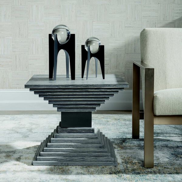 Andes Gray and Black Nickel Wooden Geometric Accent Table, image 2