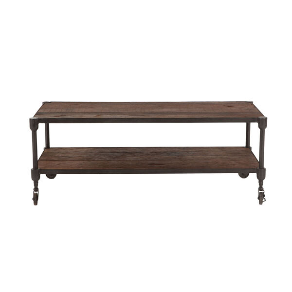 Paxton Weathered Walnut and Gray Zinc Coffee Table with Wheels, image 1