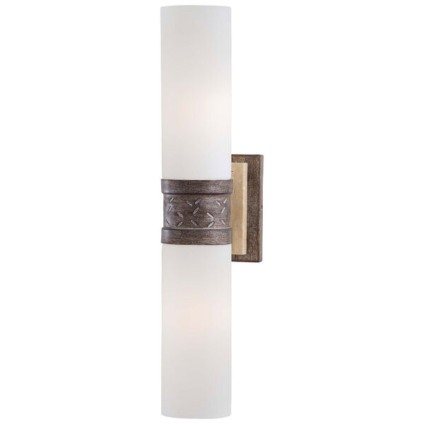 Compositions Aged patina Iron with Travertine Stone Two-Light Wall Sconce, image 1