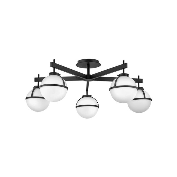 Hollis Black Five-Light Foyer Semi-Flush Mount With Etched Opal Glass, image 2