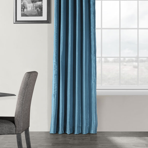 Nassau Blue 120 x 50-Inch Vintage Textured Faux Dupioni Silk Curtain Single Panel, image 5