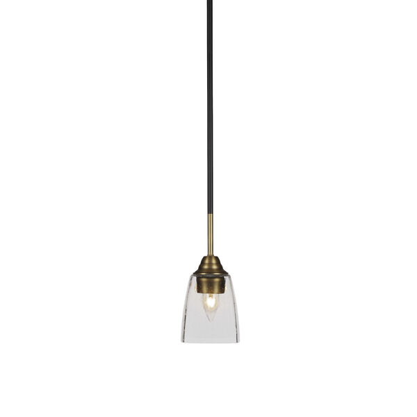 Paramount Matte Black and Brass Five-Inch One-Light Mini Pendant with Clear Bubble Shade, image 1