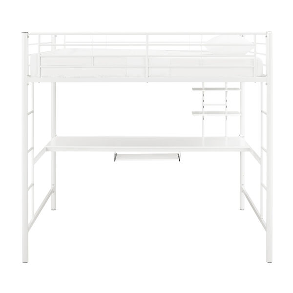 Premium Metal Full Size Loft Bed with Wood Workstation - White, image 2