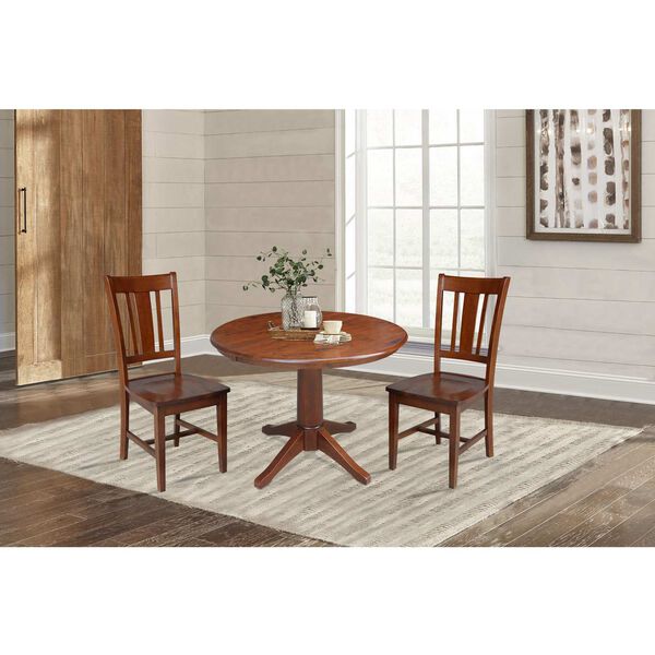 Espresso Round Dining Table with 12-Inch Leaf and Chairs, 3-Piece, image 2
