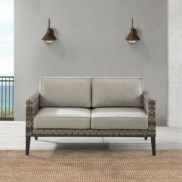 Prescott Taupe and Brown Outdoor Wicker Loveseat, image 1