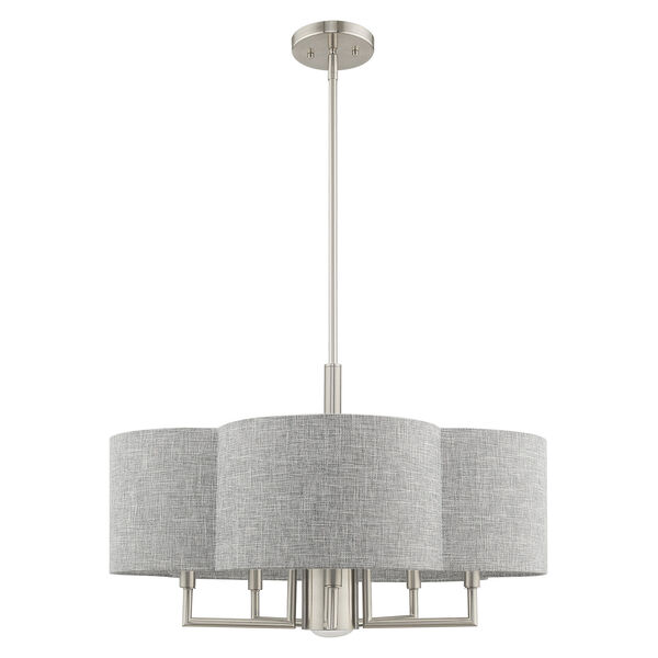 Kalmar Brushed Nickel 24-Inch Six-Light Pendant Chandelier with Hand Crafted Gray Hardback Shade, image 2