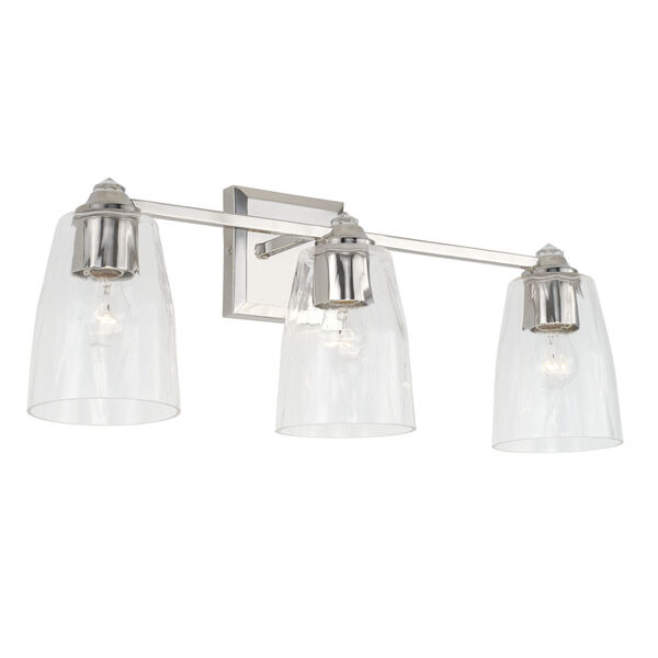 Laurent Polished Nickel Three-Light Bath Vanity with Clear Glass Shades and Crystal Finials, image 1