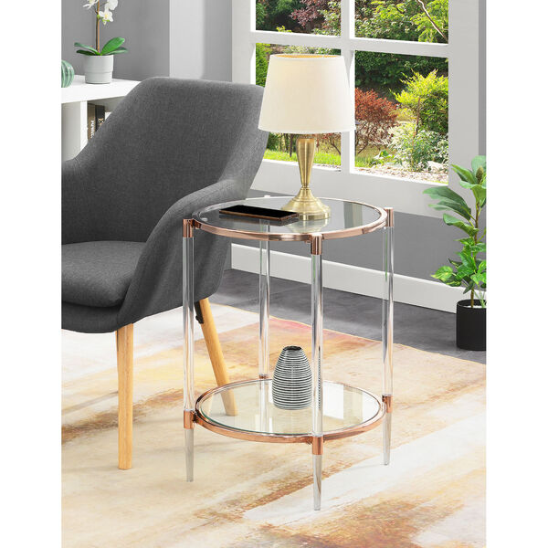 Royal Crest Rose Gold 2-Tier Acrylic Glass End Table, image 1
