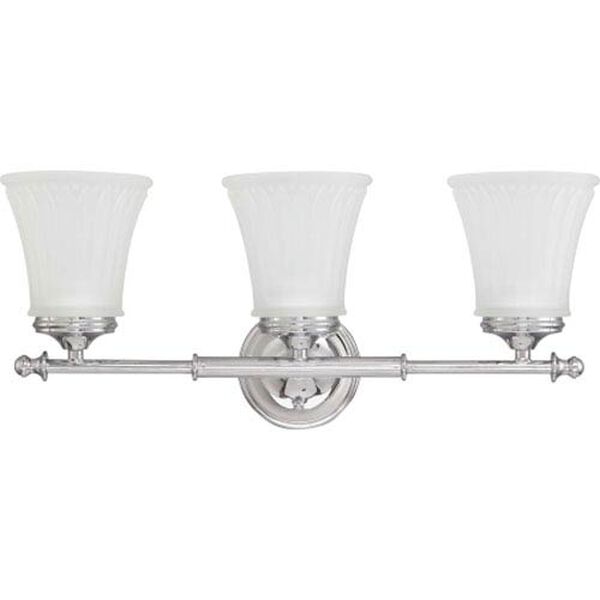 Teller Polished Chrome Three-Light Bath Fixture with Frosted Etched Glass, image 1