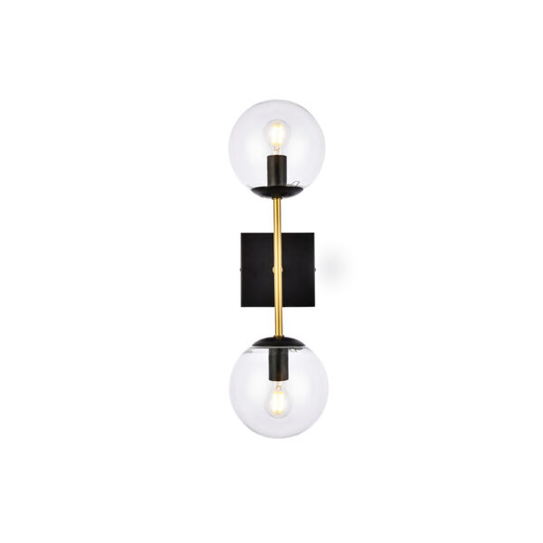 Neri Black and Brass and Clear Two-Light Bath Vanity, image 1