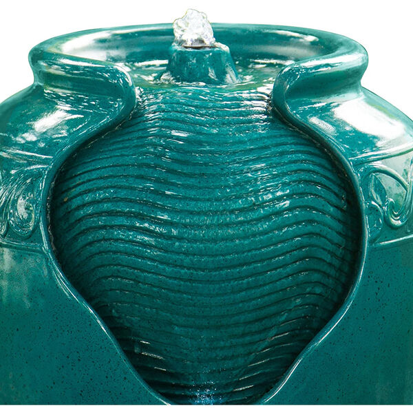 Teal Outdoor Glazed Pot Floor Fountain with LED Light, image 2