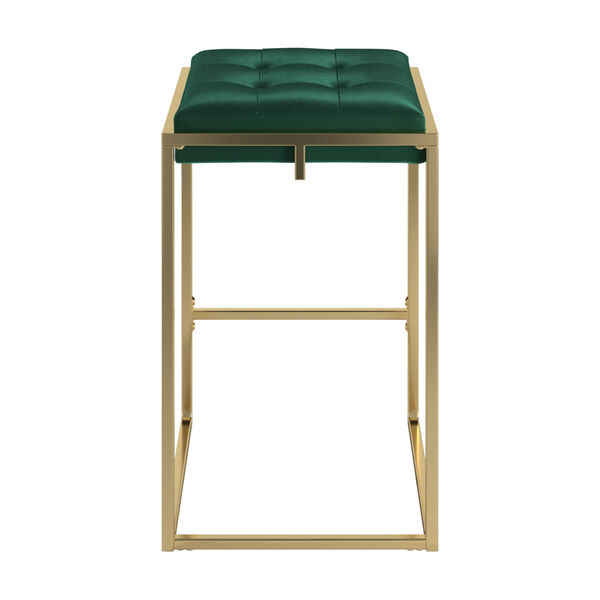 Minnie Gold and Green Velvet Button Tufted Counter Stool, Set of Two, image 4