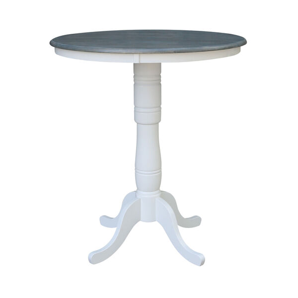 White and Heather Gray 36-Inch Width x 41-Inch Height Hardwood Round Top Bar Height Pedestal Table, image 1