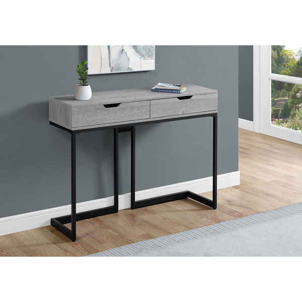 Gray and Black 12-Inch Console Table with Two Drawers, image 2