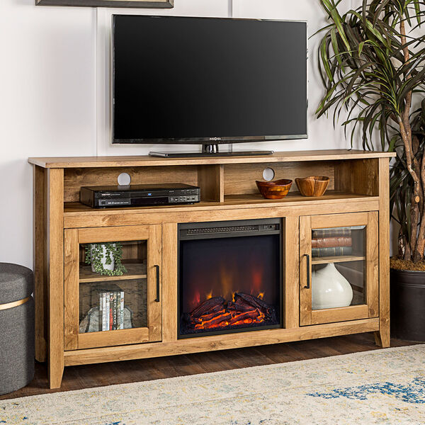 58-Inch Wood Highboy Fireplace Media TV Stand Console - Barn wood, image 1