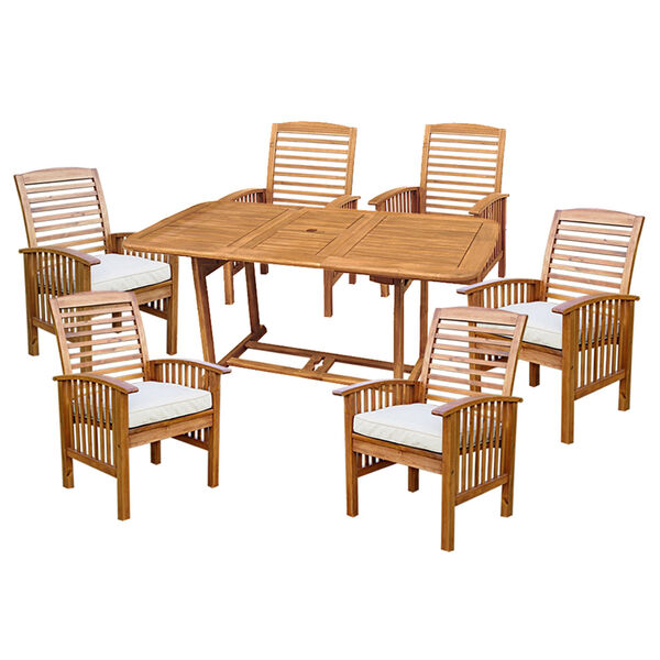 7-Piece Brown Acacia Patio Dining Set with Cushions, image 2