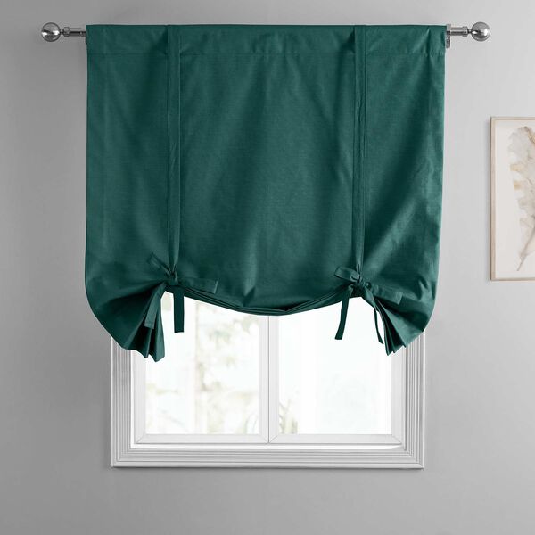 Dark Teal Green Dune Textured Solid Cotton Tie-Up Window Shade Single Panel, image 3