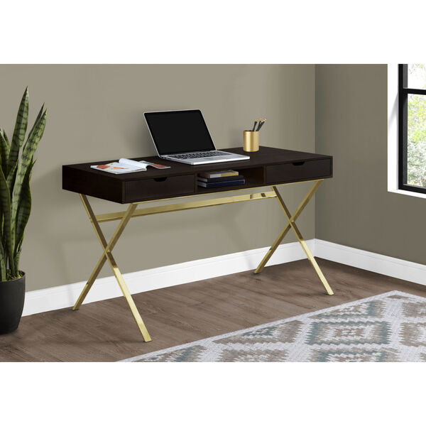 Gold Rectangular Computer Desk, image 2