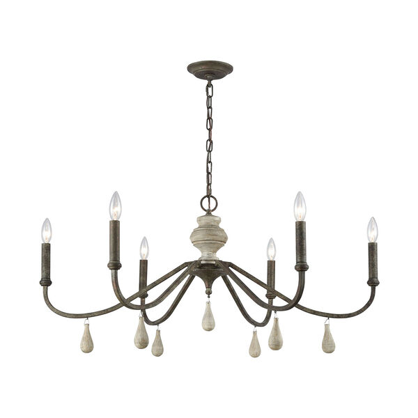 French Connection Malted Rust and Grey Wood Six-Light Chandelier, image 1