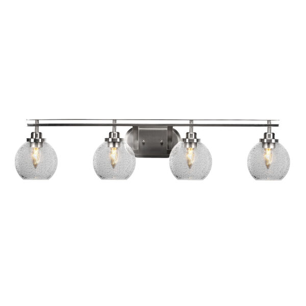 Odyssey Brushed Nickel Four-Light Bath Vanity with Six-Inch Smoke Bubble Glass, image 1