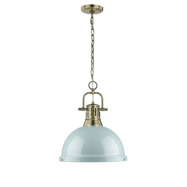 Duncan Aged Brass One-Light Pendant with Seafoam Shade, image 2