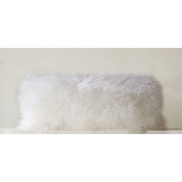 White Mongolian Lamb 32 x 14 In. Fur Pillow, image 1