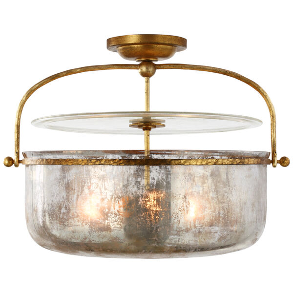 Lorford Medium Semi-Flush Lantern in Gilded Iron with Mercury Glass by Chapman and Myers, image 1