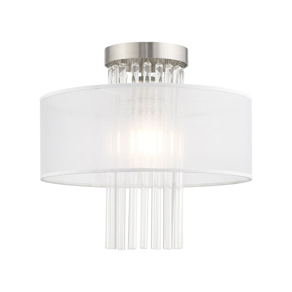 Alexis Brushed Nickel 13-Inch One-Light Ceiling Mount with Clear Crystal Rods, image 1