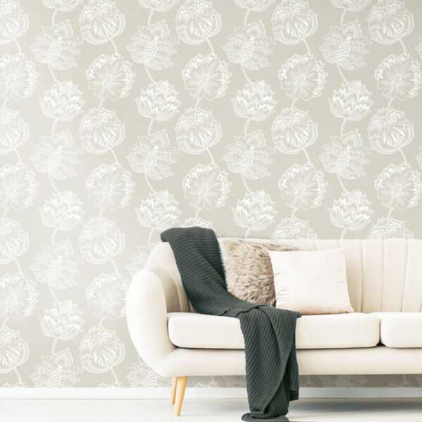 Batik Jacobean Beige And White Peel And Stick Wallpaper, image 6