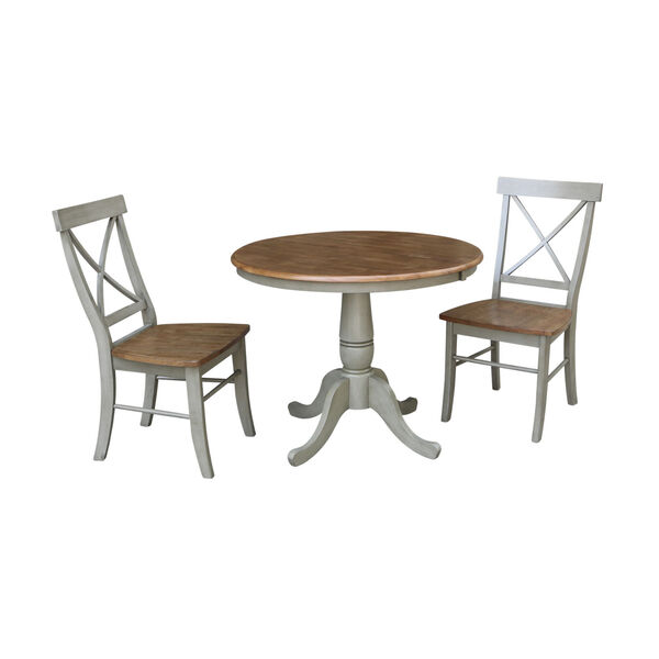 Hickory and Stone 36-Inch Round Extension Dining Table With Two X-Back Chairs, Three-Piece, image 1