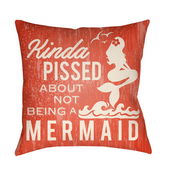 Litchfield Mermaid Poppy Red and Aqua 18 x 18 In. Pillow with Poly Fill, image 1