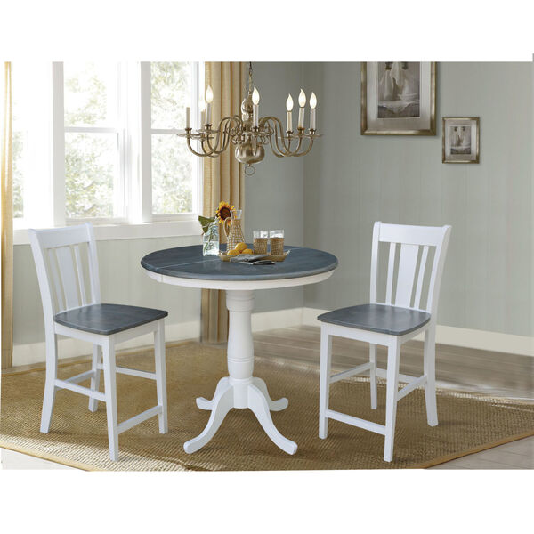 San Remo White and Heather Gray 36-Inch Round Extension Dining Table With Two Counter Height Stools, Three-Piece, image 2