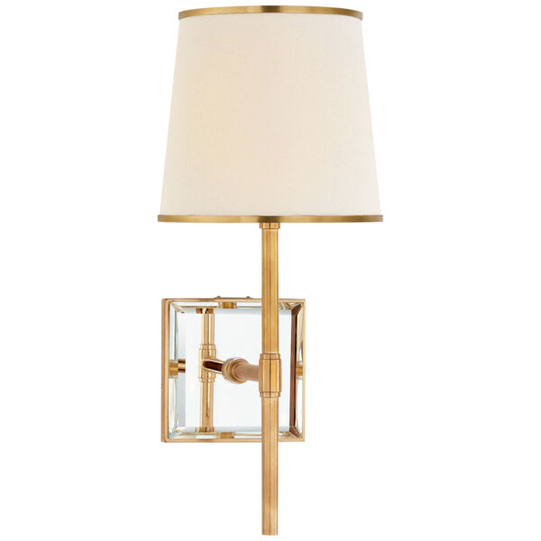 Bradford Medium Sconce in Soft Brass and Mirror with Cream Linen Shade with Soft Brass Trim by kate spade new york, image 1