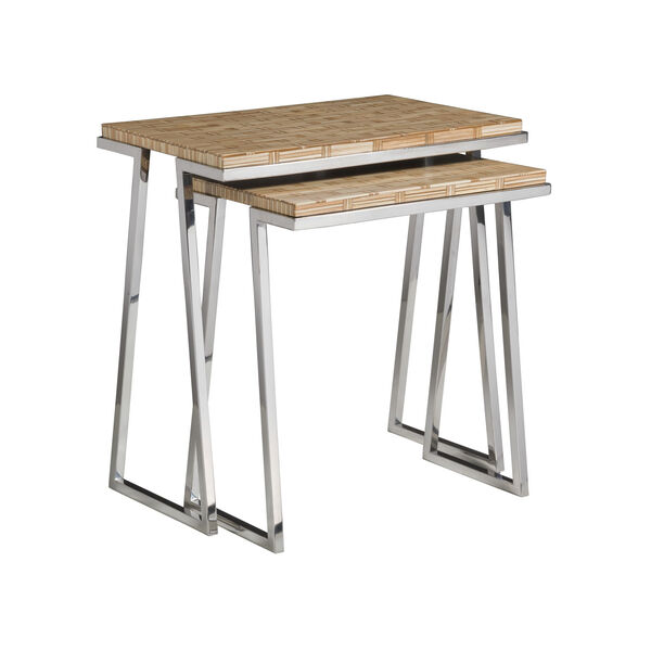 Signature Designs Brown and Stainless Steel Thatch Nesting Tables, image 1