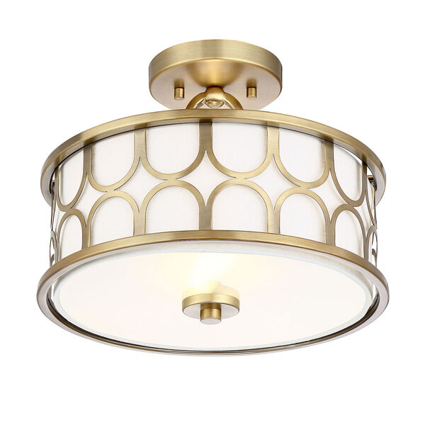 Selby Natural Brass 13-Inch Two-Light Semi Flush Mount Drum  with White Fabric Shade, image 4