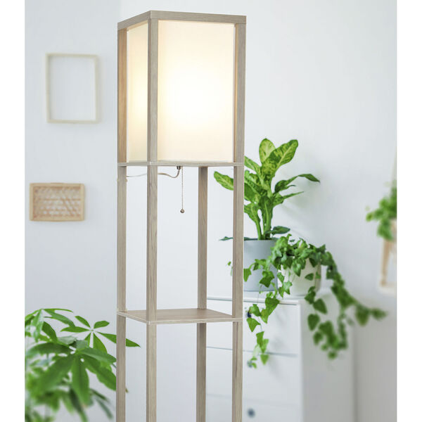 Maxwell Rustic Wood LED Floor Lamp with Shelf, image 2