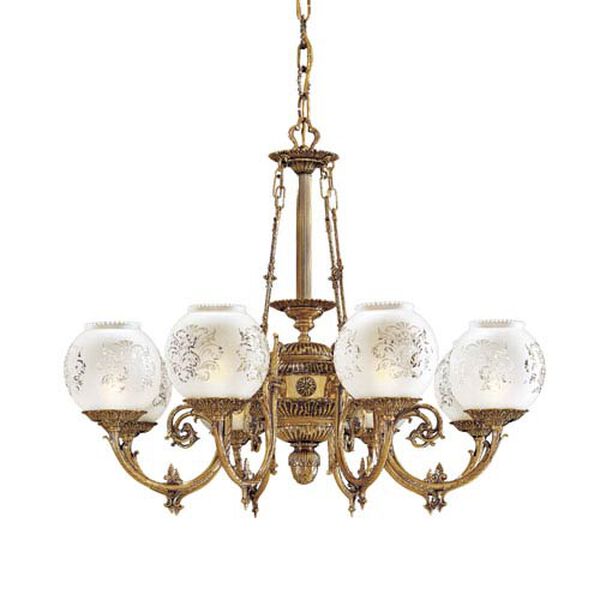 Vintage Eight-Light Etched Glass Chandelier, image 1